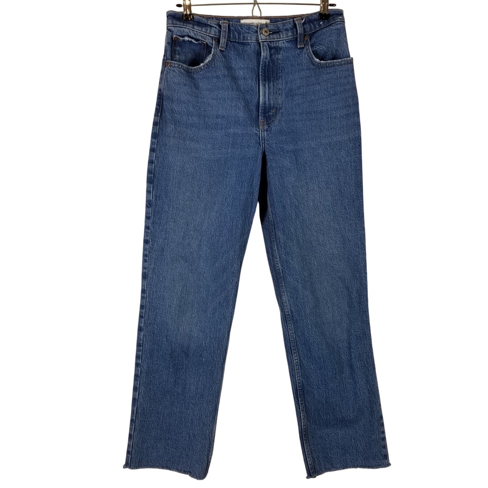 Abercrombie & Fitch The 90s Straight Ultra High Rise Jeans Blue 28 6R Raw Hem‎